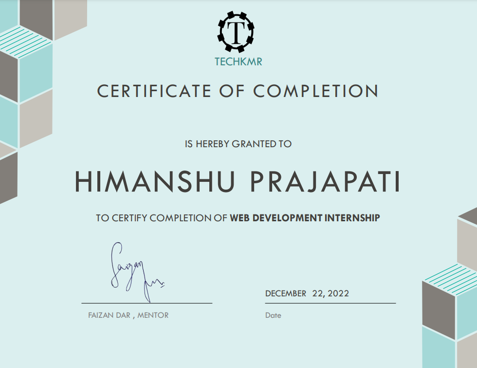 Internship completion certificate